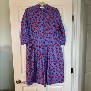 Rosso35 Floral Print Pattern Cotton Button Front Midi Dress US Size 16 EU 48
